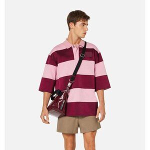 Ami Alexandre Mattiussi Oversized Striped Polo Shirt In Pink Size XL Mens